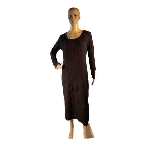 PAIGE Dresses & Skirts - Ekouaer Women’s Black Dress Rib Knit Long Sleeve Side Slit Bodycon Dress SIZE M